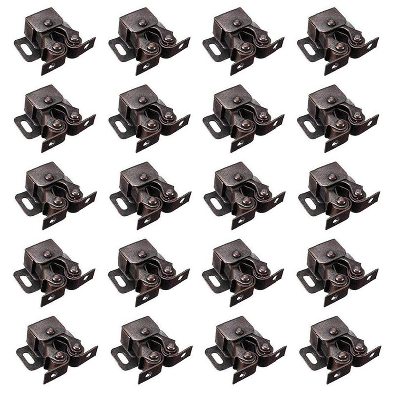 BTMB Cold Rolled Steel Cupboard Closet Cabinet Door Double Ball Roller Catch Latch 20pcs (Bronze Tone) - Image 1